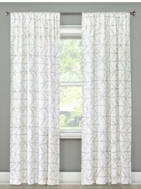 Threshold (Target) White & Gray Light Filtering Curtains x2
